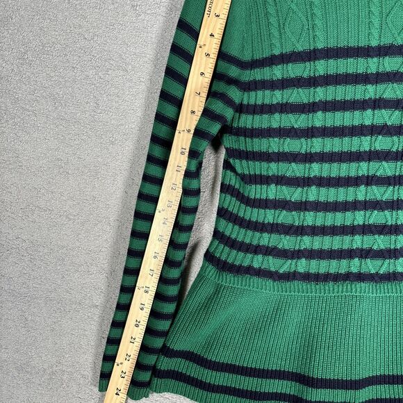 Talbots Peplum Sweater Womens L Green Black Stripe Top Casual Cotton 5% Cashmere - Picture 8 of 11